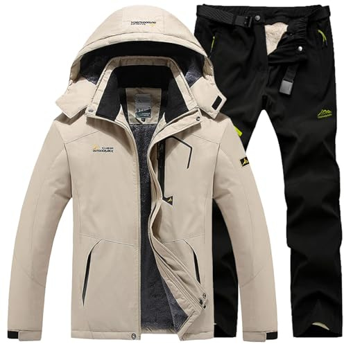 Generisch Skianzug Herren 2 Teilig Set Winddicht Schneeanzug mit Kapuze Skibekleidung Set Wasserdicht Ski Anzug Männer Winter Warm Skijacke Und Hose Thermoanzug Winterjacke Fleece Lined Windjacke