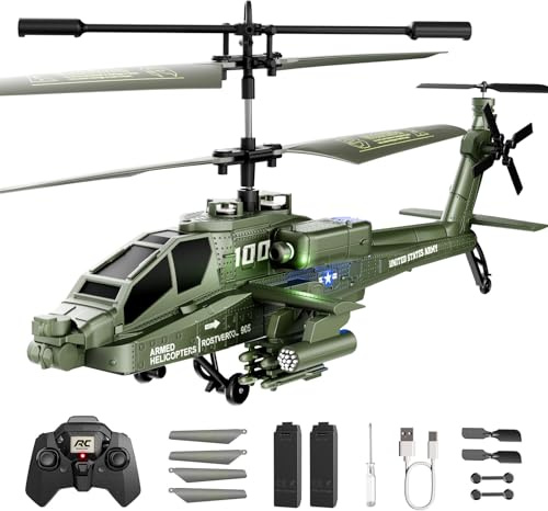 XIKOTEC Helicoptere Telecommande Enfant, Hélicoptère Télécommandé Adulte avec 2 Batt, LED, 1-Touche Décollage/Atterrissage, Hélicoptères Radiocommandés Hélicoptère RC Cadeau Jouet Garçon 8+