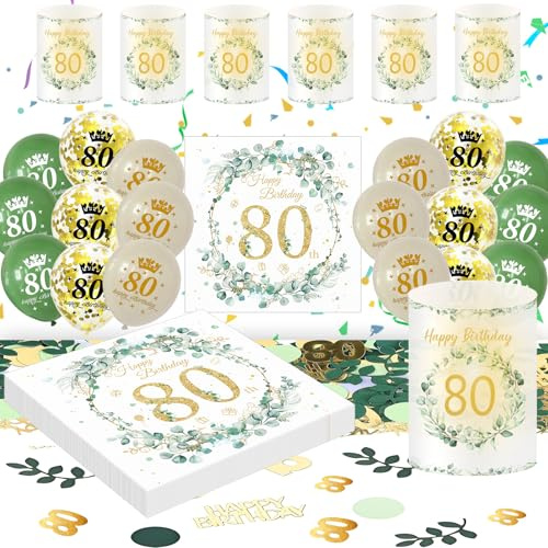 80. Geburtstag Deko Set, Ballons Laternen Servietten Konfetti