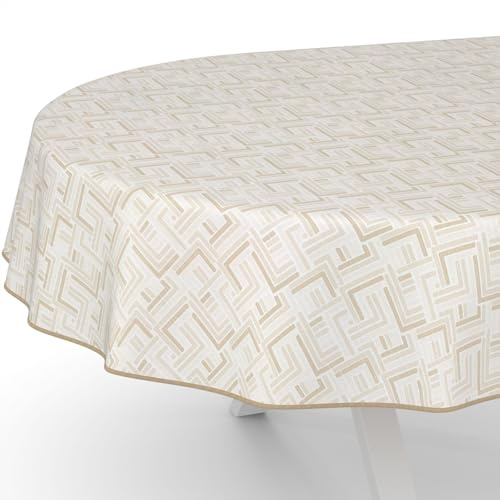 Wachstuchtischdecke Wachstischdecke Wachstuch Tischdecke abwaschbar Gartentischdecke Rund Oval Eckig Labyrinth Moderna Oval 180x140cm mit Saum (Eingefasst)
