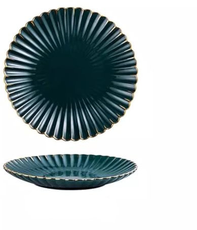 GUERNSEY ​Kitchen Dinner Plates Sets European Light Luxury Western Dinner Plate, Ceramic Dark Green Chrysanthemum Plate, Dessert Plate, Fruit Plate, Cake Plate Ceramic Flat Plates Set(M)