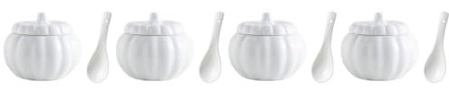 Garneck 4 Set Coppa Zucca Posate Cena Ciotola Isolata Con Coperchio Tazze Di Crema Pasticcera All'uovo Produttore Di Popcorn Ciotole Potere Zuppiera Di Zucca Con Coperchio Ceramica Bianca