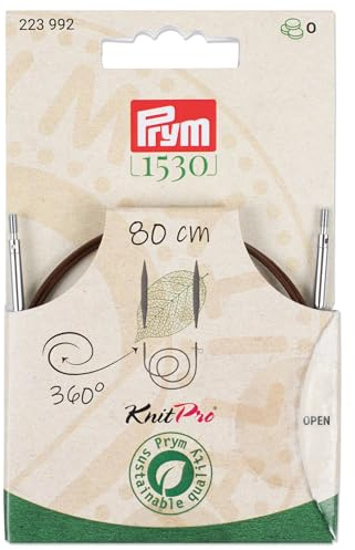 Prym 223992 Natural Kunststoffseil & Zubehör, 360° drehbar, 80 cm | Austauschbares Seil für Rundstrickstricknadeln & Tunesische Häkelnadeln, braun