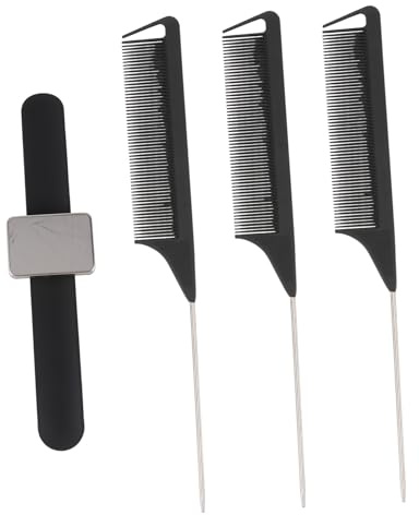 Healeved Kit de Herramientas de Peluquería 3 Peines de Punta y Pulsera Porta Horquillas Magnética Negra para Uso Profesional y Doméstico