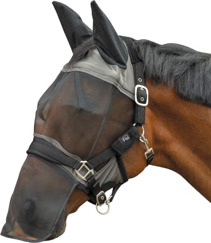 HKM Premium Fliegenschutzmaske mit Nüsternschutz, Schlammgrau, Warmblut