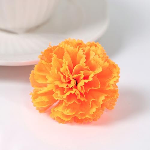 XXHNBF Cabezas de Flores Artificiales, 30 claveles de Seda de 4,8 cm, claveles Artificiales Rojos for arreglos funerarios, Ramos de Boda y Manualidades.(Orange)