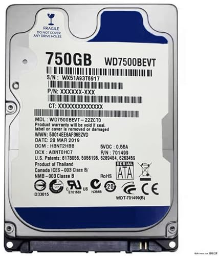 JXCHSWOU Disco rigido interno SATA III da 500 GB, 2,5, 500 GB HDD, 6 Gb/s, 16 MB, 7 mm, 5400 giri/min for notebook e laptop(750GB)