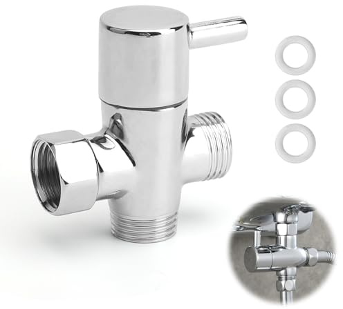 HENGBIRD 3 Wege Umschaltventil 1/2 Zoll Dreiwegeventil T Stück Umschaltventil Dusche Massives Messing Chrom – G1/2 Wasseranschluss Adapter für Solardusche Ersatzteile, Duschkopf