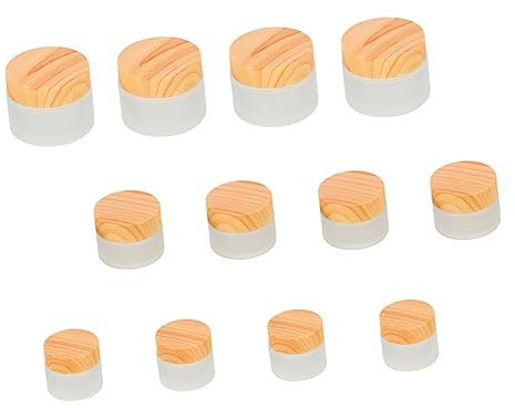 OFFIGAM Pot D'échantillons Cosmétiques En Verre Dépoli Couvercle Effet Bois 12 Pièces Pour Conteneur De Voyage Portable Et Accessoire De Soin Visage