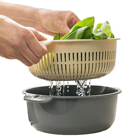 Tazón de tamiz, lavar tamiz, fondo antideslizante recipiente apilable para hornear ensalada de arroz