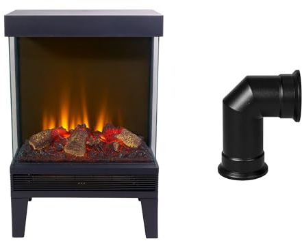 Sureflame ES-9328 Black Electric Stove with Angled Stove Pipe, LED Flame Effect, 2kW Heat Output, Easy Plugin Installation