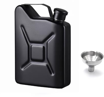 5oz 304 Stainless Steel Hip Flask with Funnel, Black Painted Jerry Can Shape, Leakproof Portable Liquor Flask for Camping & Gifts
