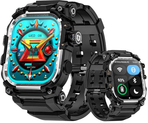 LOKMAT 2,06''AMOLED 4G Smartwatch mit großem Bildschirm, 3 GB + 32 GB, robuste Militär-Sport-Android-Smartwatch für Herren mit drehbarer Kamera, WiFi, GPS, NFC, für Männer und Frauen (Silber)