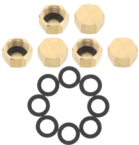JOINPAYA 6juegos Tapón Roscado De Latón para Tuberías Tapones Hexagonales Junta De Goma para Prevención De Fugas Plomería y Mangueras De Jardín