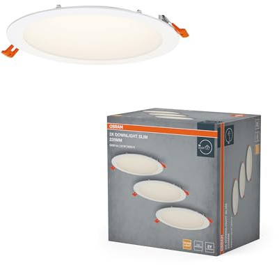 OSRAM Foco empotrable LED Essential Slim 225 mm 22 W 830 Blanco | LED spot and downlight recess slim, Spot lights and ceiling spots, Blanco, 225 mm dia, 25000 h, Paquete de 3