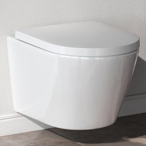 AM.PM Flash - Hänge WC, Wand WC spülrandlos, Toiletten Keramik mit Absenkautomatik, Hänge Toilette FlashClean, Toilettenschüssel, Weiß, 50 cm lang