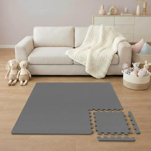 LittleTom Spielmatte Baby Puzzlematte mit Rand - 9 Teile je 30x30x1 cm Krabbelmatte 90x90 cm Bodenmatte Kinder - Puzzle Teppich Kinderzimmer - Eva Schaumstoff Bodenschutzmatte Spielteppich - BPA-frei