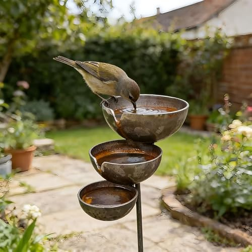 yeeplo Regenfänger Gartenstecker Rost, Insektentränke Garten, Rostdeko GartendekoMetall Gartendeko für Draußen (B)