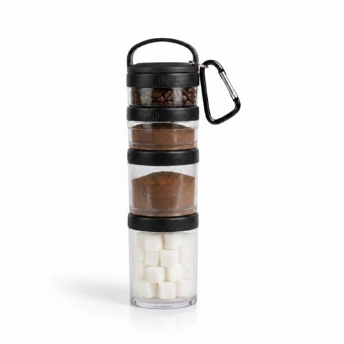 Raoletin Modular Coffee Bean Storage Clear Container, 4 Layer Portable Coffee Canister with Black Lids and Handle for Travel, Plastic Air Tight Coffee Container for Beans, Grounds, Tea and Snacks