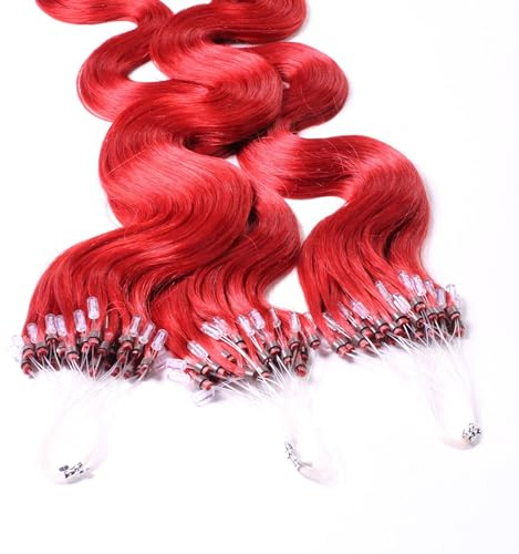 hair2heart Microring Extensions Echthaar Gewellt - 25 Strähnen 1g 40cm 0/44 rot intensiv