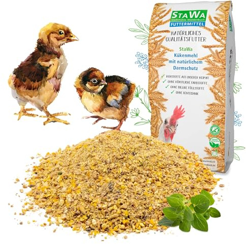 StaWa Kükenmehl Kükenaufzucht Alleinmehl, natürlicher Cocci-Schutz durch Majoran und Oregano-Öl, ohne Gentechnik, mit Leinschrot + Schwarzkümmel, Premium Kükenfutter für sichere Aufzucht, 5 kg