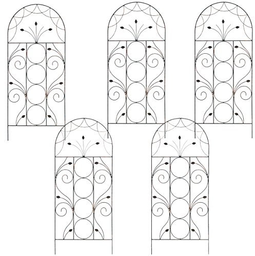 Selections Metal Garden Trellis for Climbing Plants with Decorative Leaf Design - Pack of 5