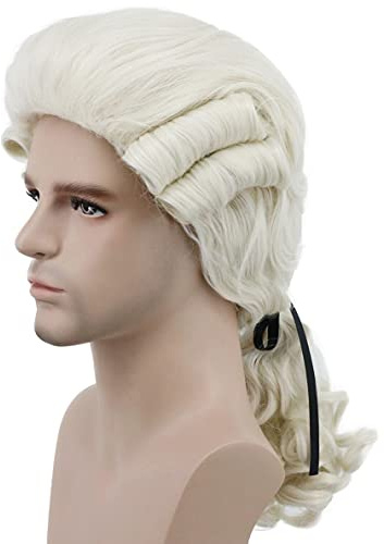 karlery Richter Kolonial Perücke Herren Lang Welle Beige Perücke | Männer für Halloween Kostüm Perücke Anime Cosplay