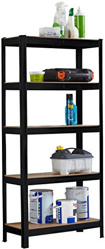 Neo Heavy Duty Steel Galvanised 5 Tier Garage Shelving Shelf Racking Unit Storage Racks (Black)