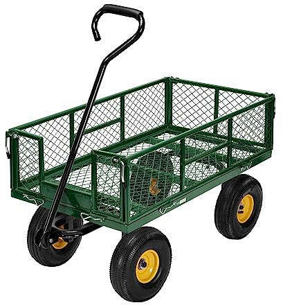 VIVOHOME Handwagen bis 400kg Robuster Gartenwagen mit 4” Luftreifen Transportwagen mit Metallgittern Belastbar Gerätewagen mit 180° drehbarem Griff für Garten Camping Festival
