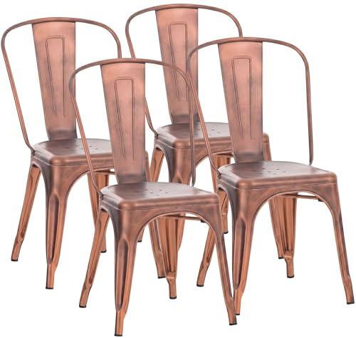 CLP Stapelstühle 4er Set Metall mit Lehnen Benedikt, Bistrostühle stapelbar für Gastronomie und Küche, Design-Stühle robust belastbar bis 200 kg | Farbe Kupfer