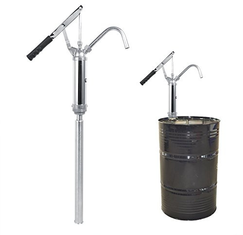 Ejoyous Manual Fuel Pump, Self Priming Adjustable Lever Transfer Pump for Garage Workshop Cast Iron Silver 20L Min 460 to 915mm Telescopic Suction Tube 1 Pack