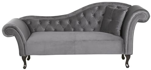 Chaiselongue Samt grau rechts gesteppt mit Kissen Chesterfield-Stil Lattes