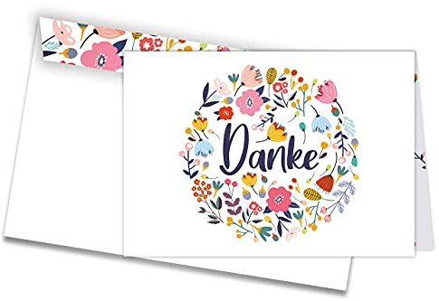 Friendly Fox 12 Dankeskarten, A6 Dankeschön Karten mit Blumen Motiv, Klappkarte mit Umschlag zum Danke sagen