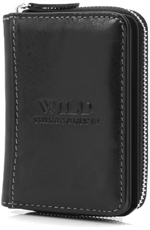 ekavale Leder Geldbörse mit Reißverschluss – Herren Portemonnaie RFID Schutz – Geldbeutel klein Brieftasche Herren Damen (Schwarz)