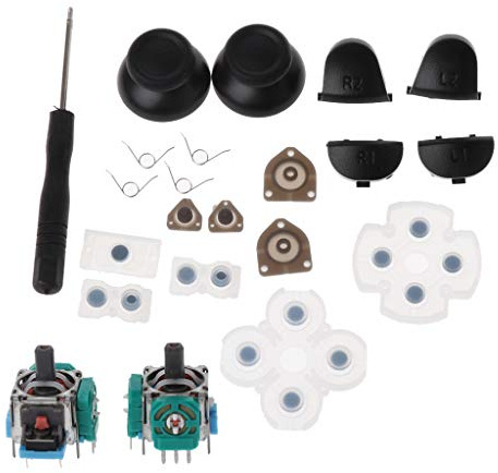 Abwan Auslösetasten, L1 R1 L2 R2 Auslösetasten 3D Analoge Joysticks Daumenstifte Kappe Leitfähiger Gummi Für PS4-Controller-Reparatursatz