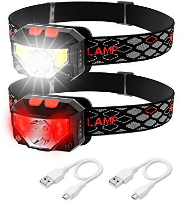 Wiederaufladbare LED-Stirnlampe, 2 Pack helle Ultra-Light-Stirnlampen für Erwachsene Kinder, 6 Modi weiß & rot Lampe Winkel einstellbar wasserdicht Taschenlampe für Camping Laufen Wandern