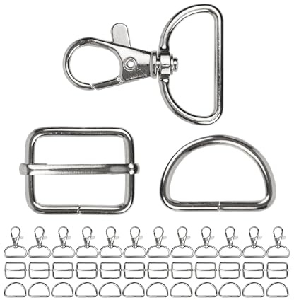 Reparationskitt för Bärrem, 36-pack, upp till 25 mm rembredd, med 25 mm Spänne och D-ring, karbinhake nyckelhål, fickkarbinhake med 360 ° roterande ögla, bärrem karbinhake, metallspänne, DIY
