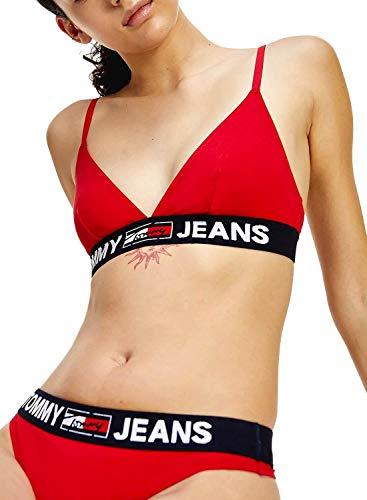 Tommy Hilfiger kvinnors triangel bralette ofodrad BH, Primär röd, S