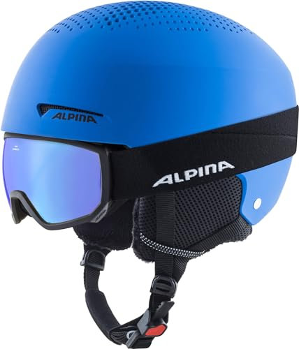 Alpina ZUPO Set (+SCARABEO JR) - Hochwertiges, Sicheres & Robustes Set aus Skibrille & Skihelm Für Kinder, Blue matt, 48-52 cm