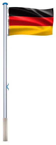 YUENFONG 6,5 m Aluminium Fahnenmast inkl. Deutschland Fahne, 5 Verschiedene Höhenverstellbar Flaggenmast, mit Seilzug, Bodenhülse, Zugseil, 150 ×80 cm Fahne