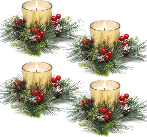 FUND AMLIGHT Weihnachten Teelichthalter Kerzen aus 100% Sojawachs Votivkerzenhalter für Tischdekoration 4-teilig, Adventskranzkerzen Set für Advent Weihnachten (Gold)