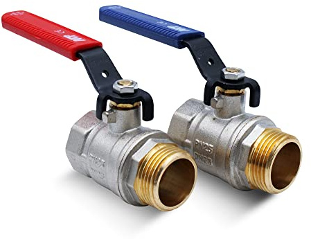 DOJA Barcelona | Palanca Valvula Bola | 2 Piezas | Azul y Rojo | 1 | M - H | Palanca Llave Paso Fontaneria de Acero al Carbonio | Valvula para Bombas de Agua, Tanques, Grifo Exterior, Conexiones Agua
