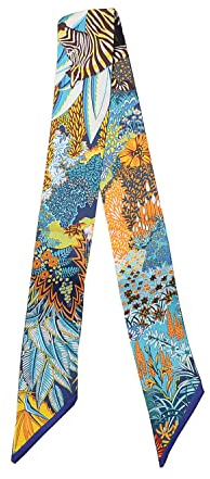 JERLA 100% Maulbeerseide Schal Kopf Haar Band Handtasche Griff Wrap Krawatte Bündel Halstuch für Frauen, Waldblau, 33.5×1.97
