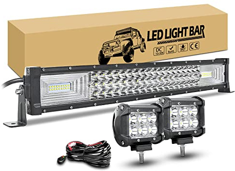 RIGIDON 56 cm 270W Led Bar Gebogen mit 12V Kabelbaum, 2x 10 cm Spotlight