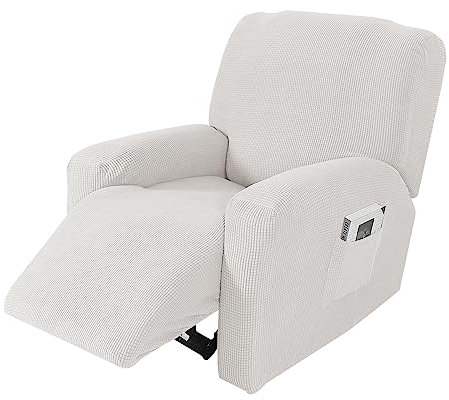 GUYIRT Jacquard Ruhesessel Bezug, 4 Stück Waschbar Sesselschoner Strecken Ruhesessel Bezug Mit Taschen-Sofabezug Möbelschutz -Weiss-4 Stück