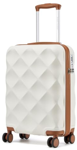 British Traveller Handgepäck Koffer Hartschalenkoffer TSA Schloss, Creme | 34L Handgepäck Trolley für Kurzreisen. Leichter ABS+PC Koffer mit TSA Schloss, 360° Rollen und praktischer Innenaufteilung