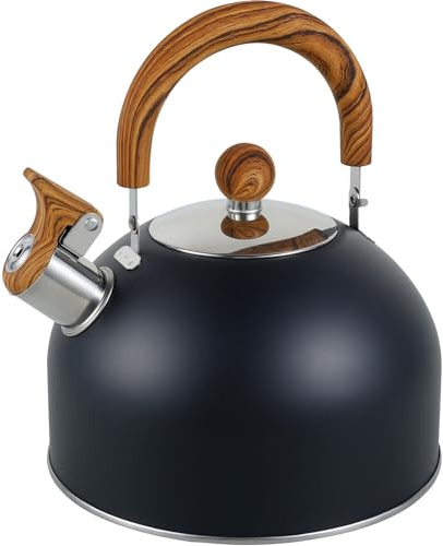 PandaHug Whistling Kettle, 2.5L Stainless Steel Stove Top Tea Kettle with Ergonomic Handle, Portable Boiling Pot for Coffee Tea, Camping Kettle for Gas Stove Travel Camping Holiday(Black)