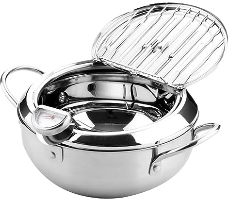 IMIKEYA Friteuse Inoxydable Casserole avec Couvercle Poêle à Frire Température Basse et Thermomètre