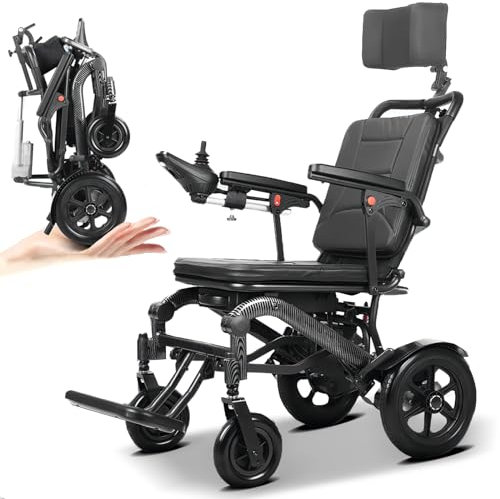 Bueuwe rollstuhl elektrisch, elektrische rollstuhl bis 150 kilo, All-Terrain Elektrorollstuhl, 35km Elektrischer Rollstuhl, Rollstuhl Elektrisch Faltbar leicht, Elektro-Rollstuhl mit Kopfstütze