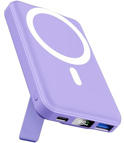 AOGUERBE Mag-Safe Powerbank 10000mah, Magnetische Externe Batterie, Wireless Power Bank 22.5W PD Schnelles Laden mit LED-Display, Faltbarer Akkupack für iPhone 16/15/14/13/12/Mini/Pro/Pro Max